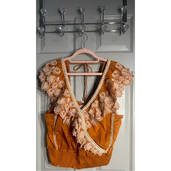 Anthropologie Embroidered Lace Blouse Dark Orange NWT Size XL - Picture 4 of 12